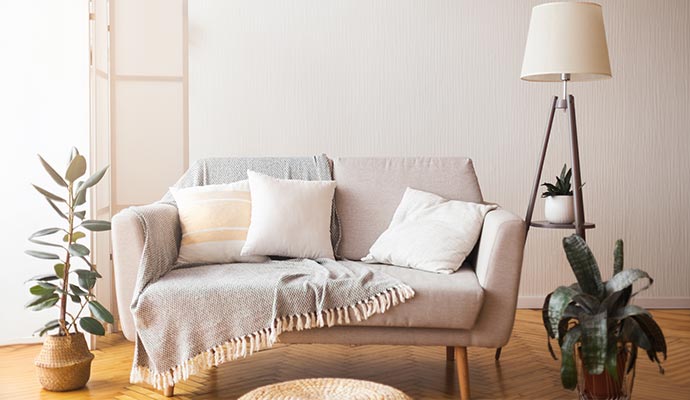 A cozy interior living space featuring a fabric love seat