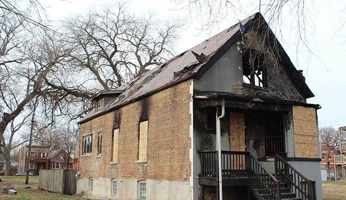 A fire damaged house
