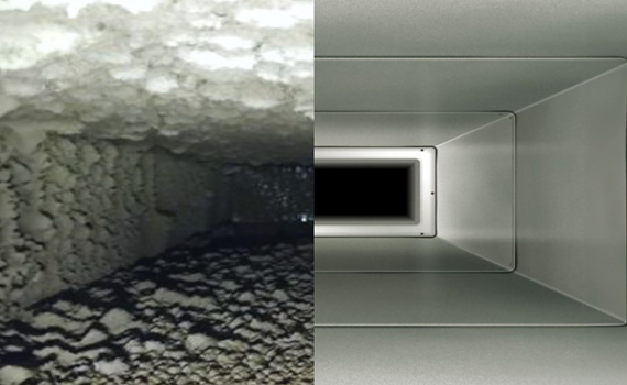 Collage of before and after air-duct cleaning 