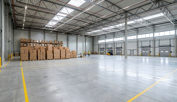 Cleaned warehouse concrete floor