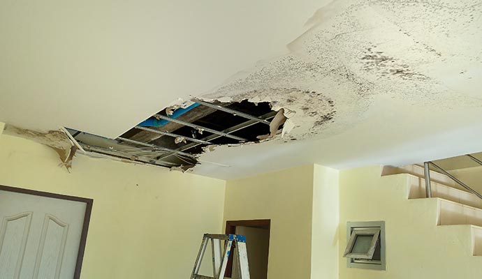 Severely damaged ceiling