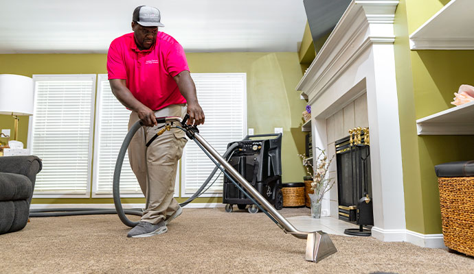 Carpet steam cleaning in progress