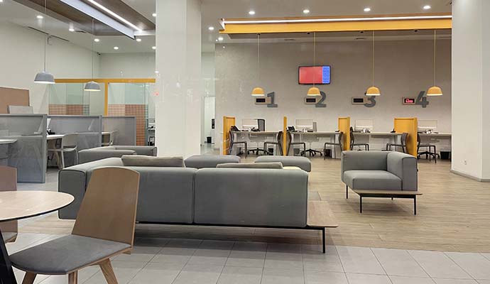 Clean upholstery in bank lobby