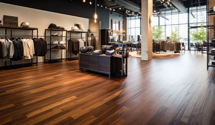 Clean wooden floor in retail store