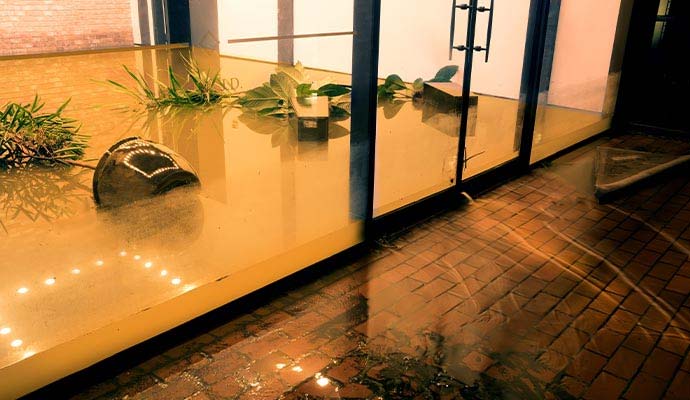 Storm Flood Damage Building Entryway
