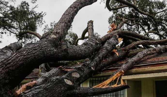 Storm damaged house