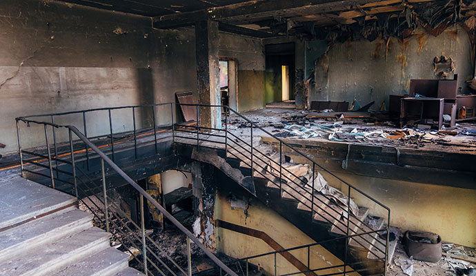 Fire damaged office premises
