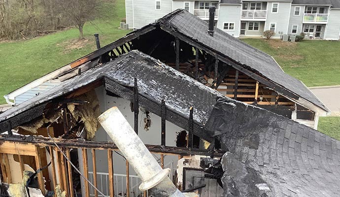 Fire damaged residential roof