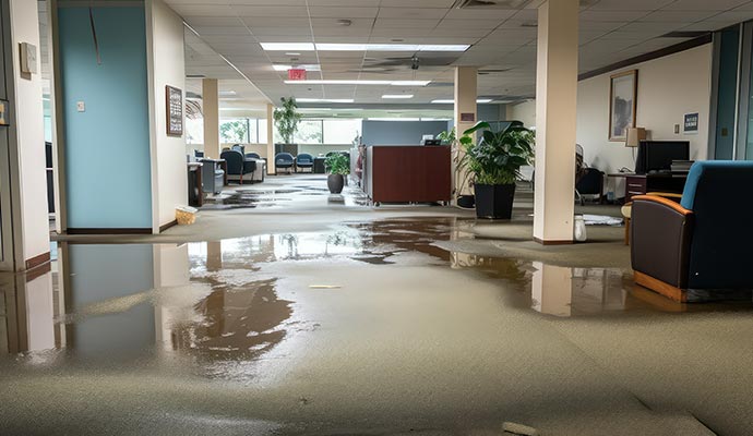 Flooded floor in commercial building