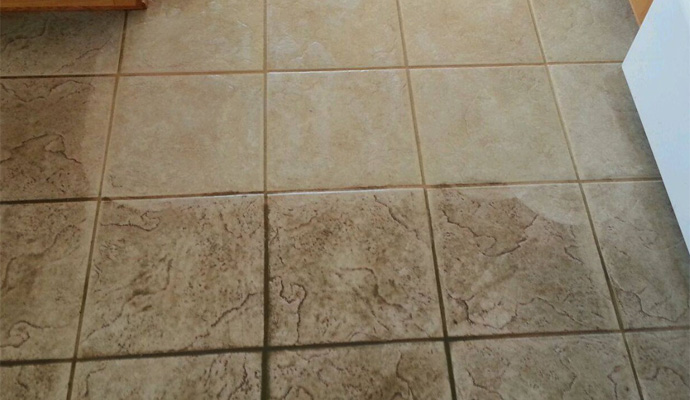 Floor cleaning process in action