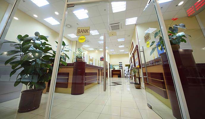 Interior of clean bank lobby