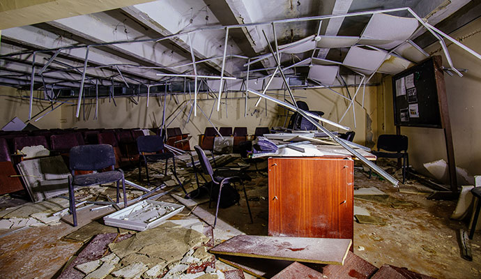 Office premises damaged by a disaster