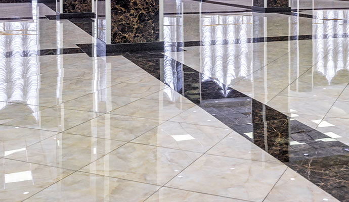 Polished marble tile floor