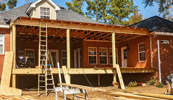 Residential porch framing and reconstruction in progress