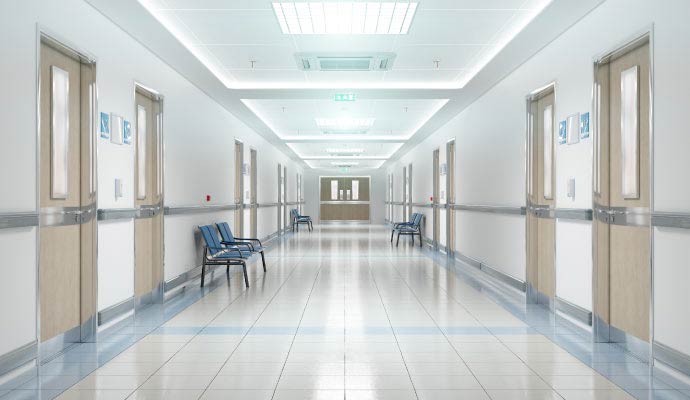 Modern hospital corridor clean interior