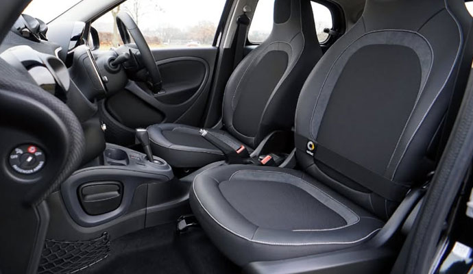 Clean black fabric and leather seats