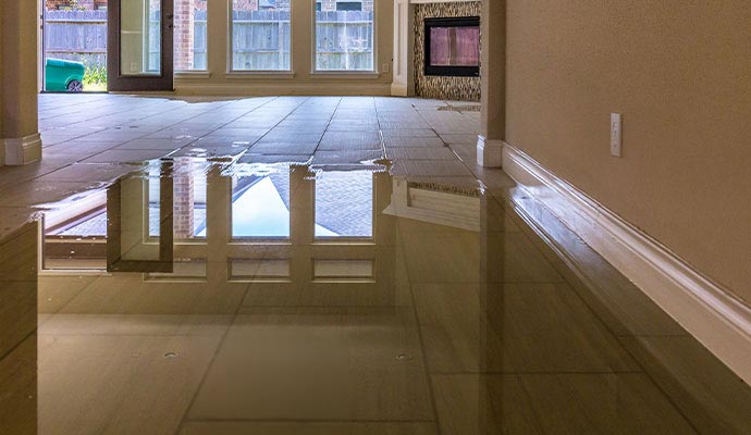 Standing flood water on residential tile floor